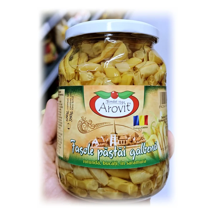 Arovit Fasole păstăi galbenă rotundă, bucăți — fagiolini gialli a pezzetti in salamoia