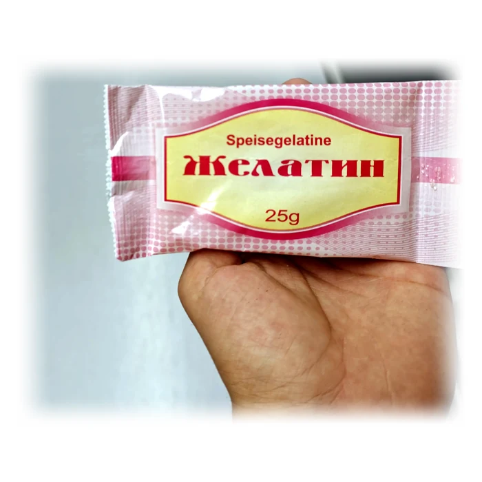 Gelatina alimentare Желатин / Speisegelatine — gelatina in polvere, bustina