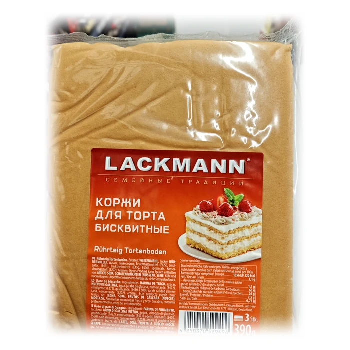 Lackmann Korži biskvitnye — fogli rettangolari di pan di Spagna