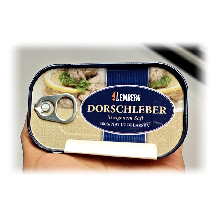 Lemberg Dorschleber in eigenem Saft — fegato di merluzzo nel proprio succo, 100% naturale