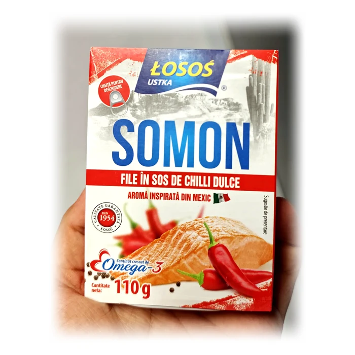 Łosoś Ustka Somon file în sos de chilli dulce — filetto di salmone in salsa chili dolce
