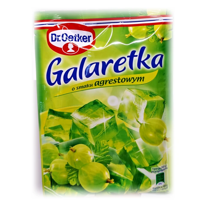 Dr. Oetker Galaretka o smaku agrestowym — gelatina all'uva spina