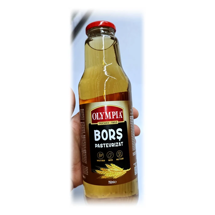 Olympia Borș pasteurizat — borș liquido pastorizzato, in bottiglia di vetro