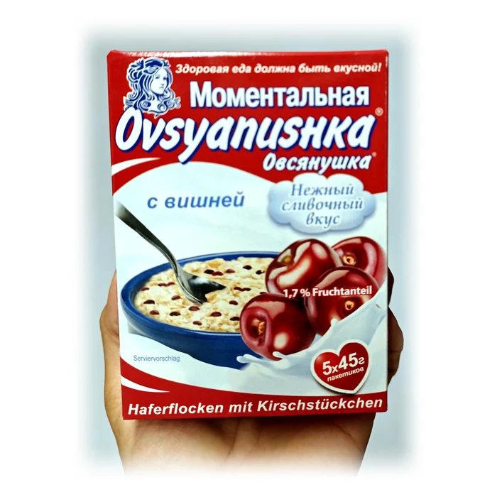 Овсянушка Моментальная каша с вишней — porridge d'avena istantaneo all'amarena, gusto panna