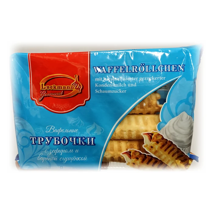 Lackmann Gourmet Vafelni trubočky — cannoli di cialda con zefir e latte condensato cotto