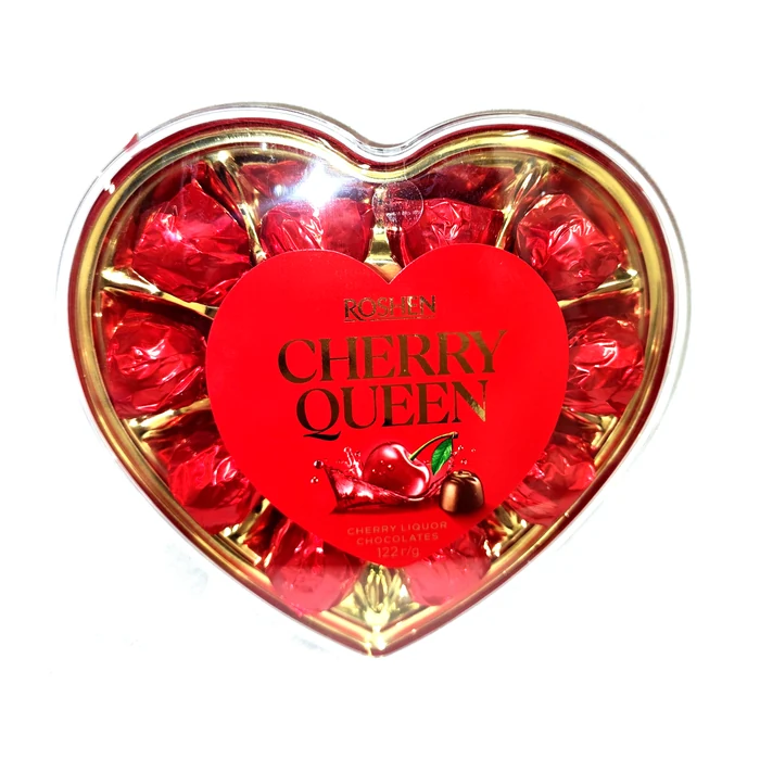 Roshen Cherry Queen — praline al liquore di ciliegia, confezione a cuore
