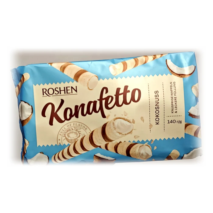 Roshen Konafetto — cannoli di cialda ripieni al cocco