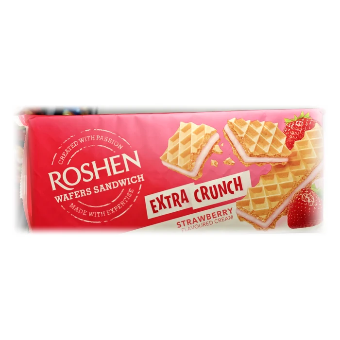Roshen Wafers Sandwich Extra Crunch — crema alla fragola